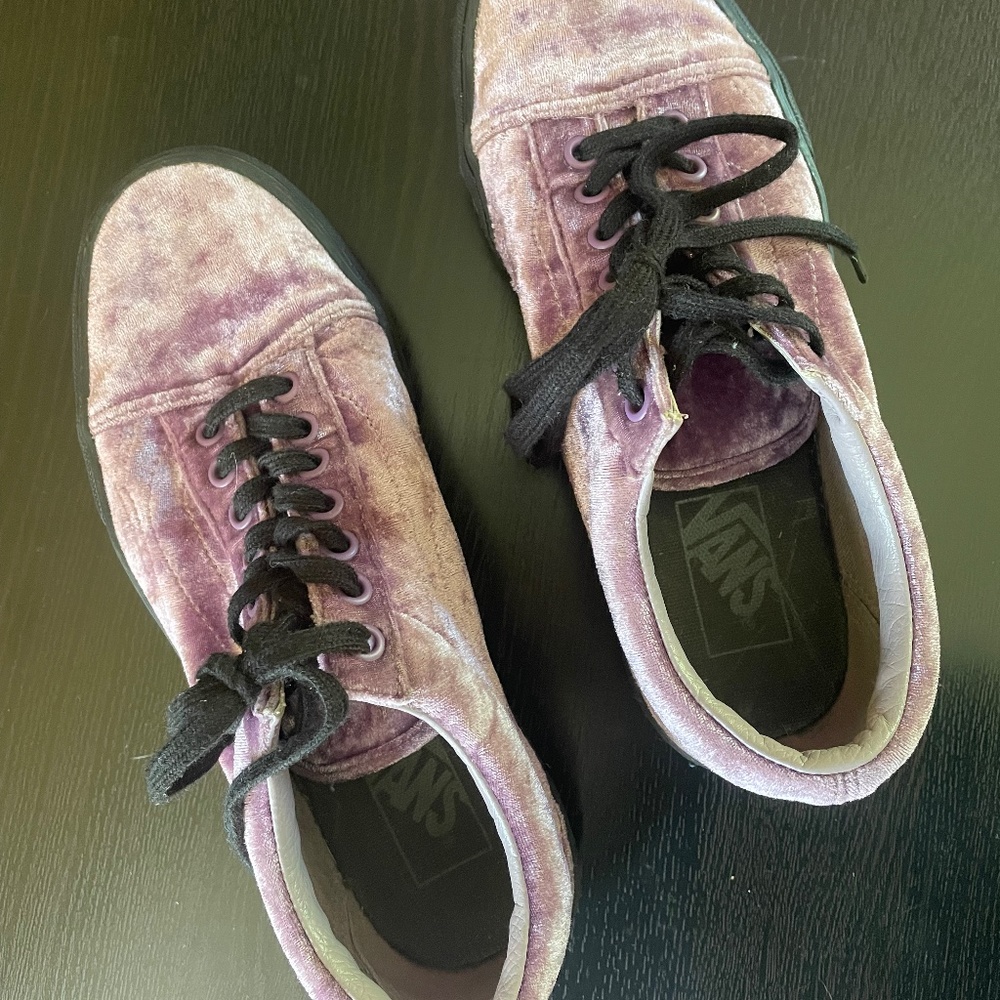 Purple velvet old skool vans